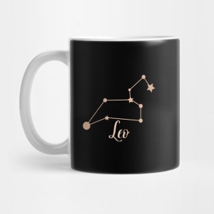 Leo Zodiac Constellation in Rose Gold - Black Mug